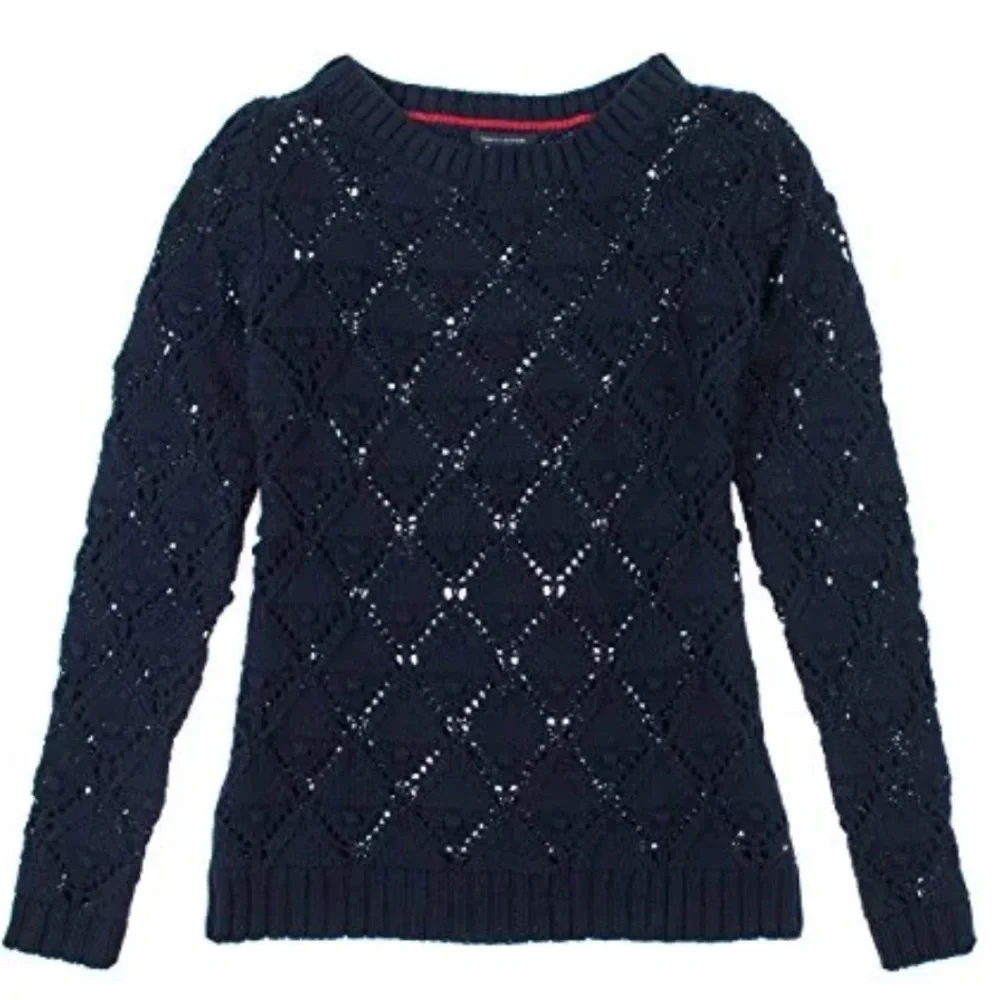 Tommy Hilfiger Women's Navy Blue Long Sleeve Pullover Knit Sweater Size S